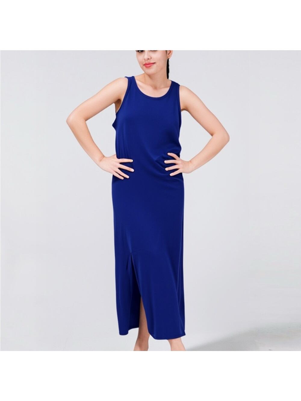 MSK Blue Crewneck Sleeveless Shift Maxi Dress Womens Large